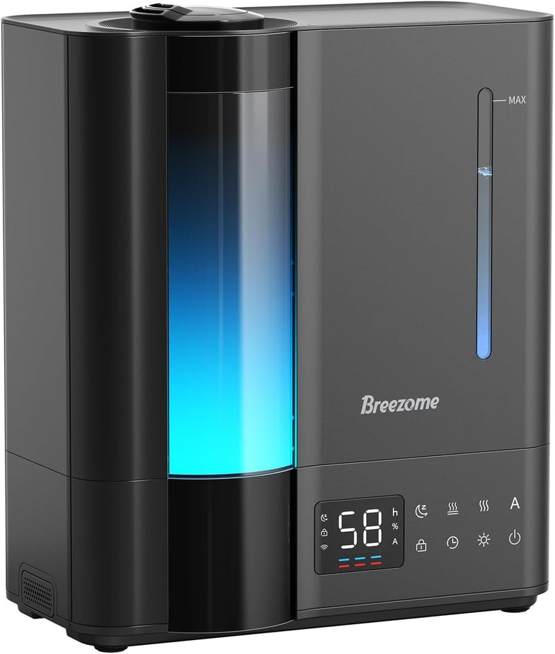 BREEZOME مرطبات 8 لتر لغرفة النوم، ضباب دافئ وبارد للغرف الكبيرة في المنزل، مرطب بالموجات فوق الصوتية تعبئة من الأعلى، مستشعر رطوبة، زيت أساسي، 60 ساعة تشغيل، هادئ للأطفال، النباتات، تخفيف سريع - Image 1